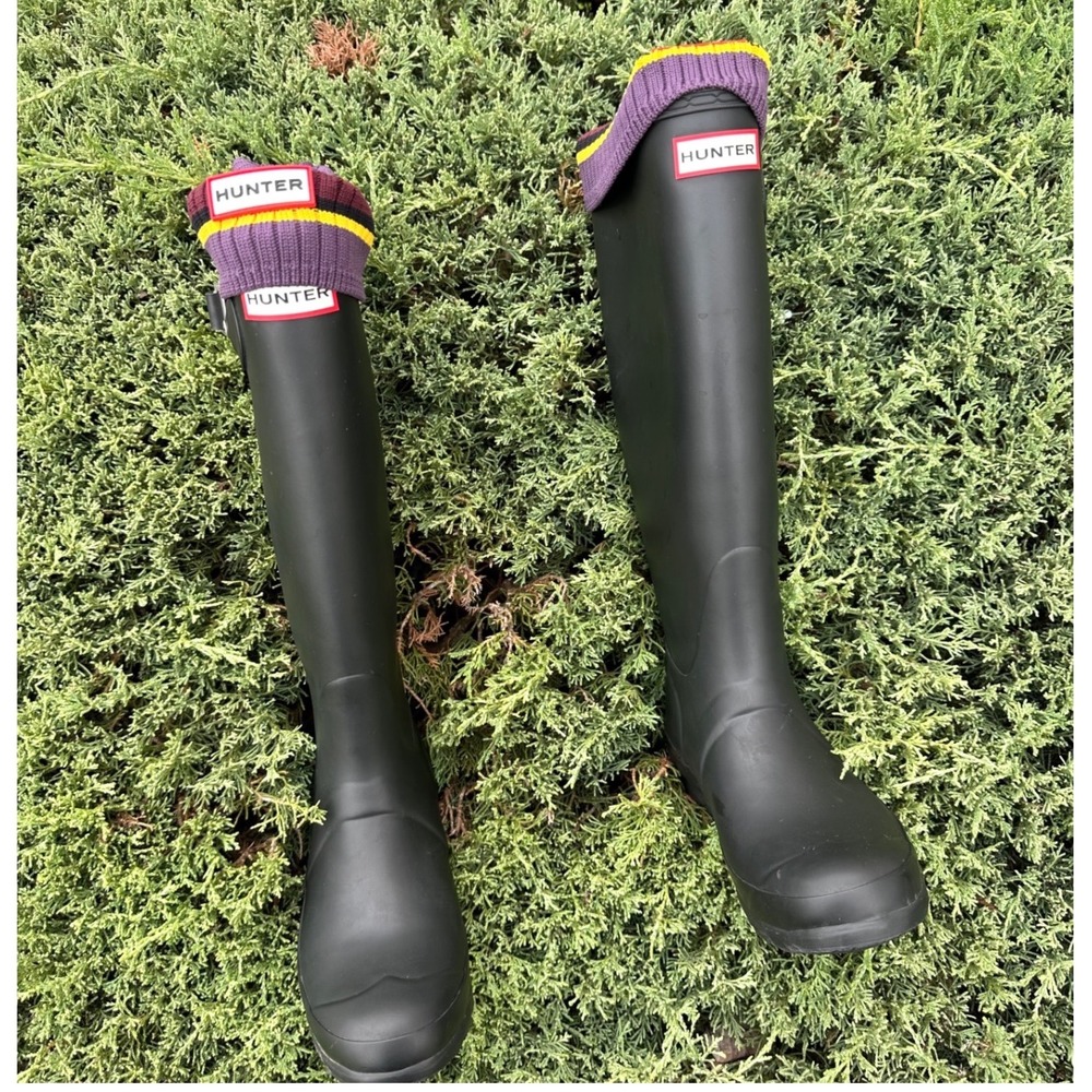 Hunter Women's Original Tall Rain Boots US Size 6 Matte Black With Boot Socks - Picture 6 of 15